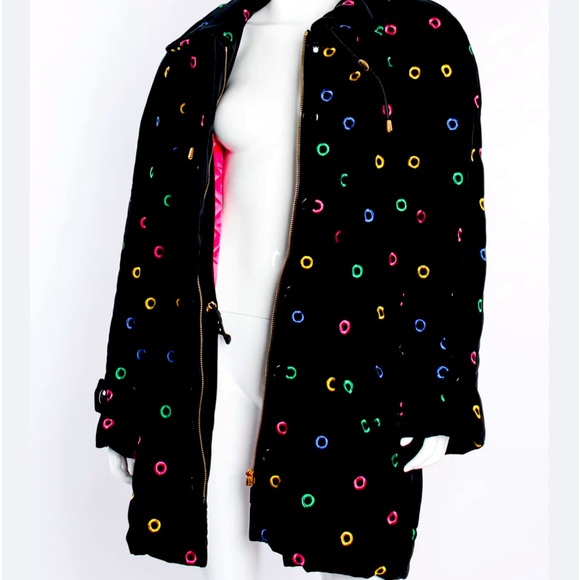 Vintage Escada Quilted Black Velvet Rainbow Ring Parka